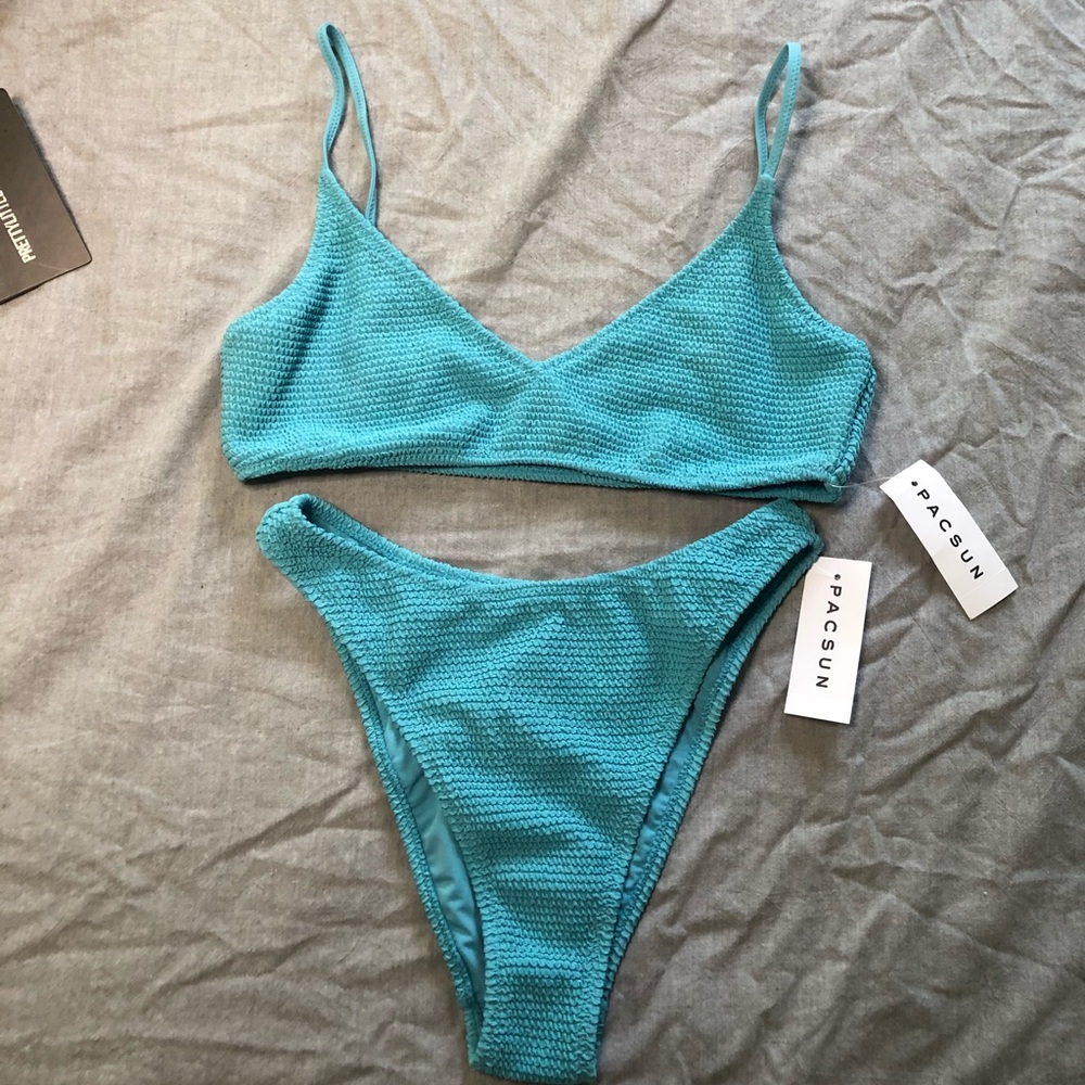 Teal ribbed stretchy PacSun swim suit bikini - Picture 1 of 2